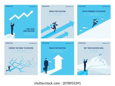 Success businessman social media post collection vector illustration