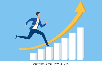 success businessman standing on bar chart. business concept. vector illustration.