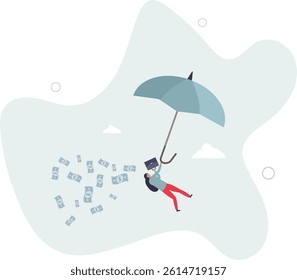 Success businesswoman get rich, office worker achieve financial independence and quit routine job concept.flat character life .