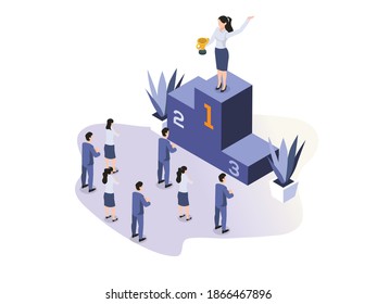 Success businesswoman isometric 3d vector concept for banner, website, illustration, landing page, flyer, etc