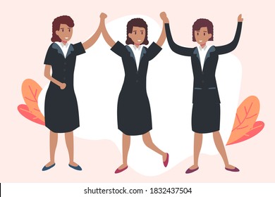 Success businesswoman vector concept: Young businesswomen doing high five together as their success gesture 