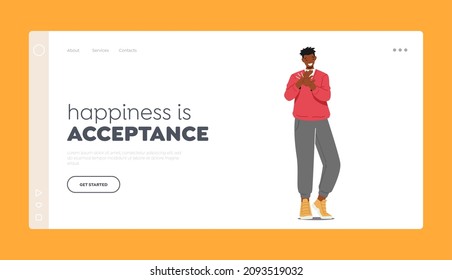 Success Celebration, Appreciation, Greetings Landing Page Template. Smiling Male Character Clap Hands. Happy Man Applaud, Cheering, Approval and Support Concept. Cartoon People Vector Illustration