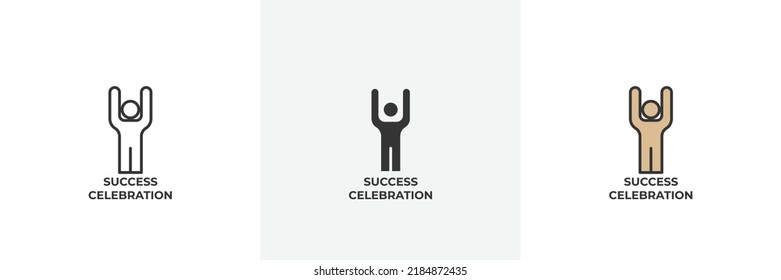 icono de celebración de éxito. Versión colorida de línea, contorno sólido y relleno, contorno y signo vectorial relleno. Símbolo de idea, ilustración de logotipo. Gráficos vectoriales