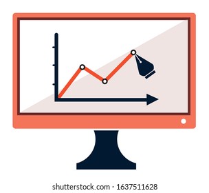 Success chart stats drawing pen on computer screen concept icon symbol vector