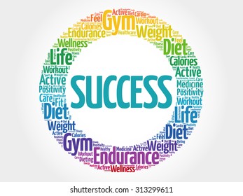 SUCCESS circle stamp word cloud, fitness, sport, health concept