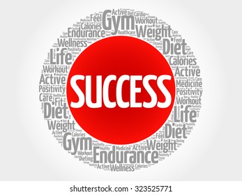 SUCCESS circle stamp word cloud, fitness, sport, health concept