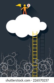 Success Climber with Ladder to Cloud