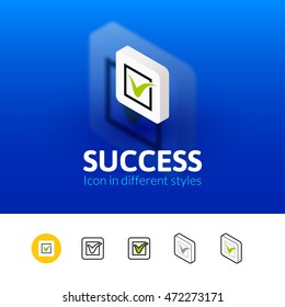 Success color icon, vector symbol in flat, outline and isometric style isolated on blur background