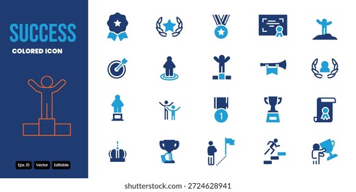 Diseño coloreado del Vector del conjunto del icono del éxito bueno para el Web y el App móvil