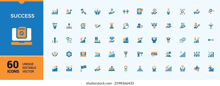 Success colorful icon pack. Contains related to award, win, winner, achieve and more. Simple solid vector. Achievement solid icons set. Modern vector illustration.