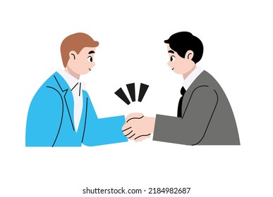 Success Communicate, Discussion Or Interview, Achieve Business Agreement, Solution Or Partnership Deal, Perfect Match Connection Concept, Businessmen Handshake.