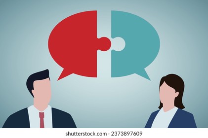 Success communicate, discussion or interview, achieve business agreement, solution or partnership deal, perfect match connection concept.