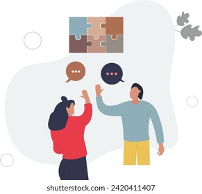 Success communicate, discussion or interview, achieve business agreement, solution or partnership deal, perfect match connection concept,flat vector illustration.