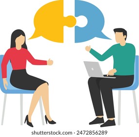 Success communicate, discussion or interview, achieve business agreement, solution or partnership deal, perfect match connection concept.

