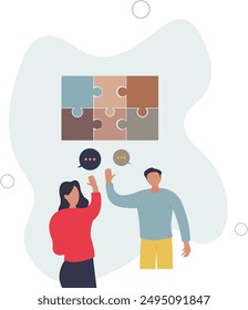 Success communicate, discussion or interview, achieve business agreement, solution or partnership deal, perfect match connection concept,flat design.illustration with people.