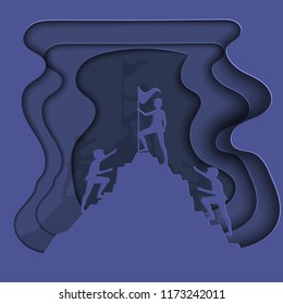 success, competition concept, businessman win competition in carving paper art,business illustration,digital craft