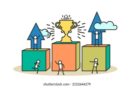 Success competition employee business person 3d illustration concept. Winner achievement vector challenge leadership career. Victory champion with cup award. Strategy target first prize trophy