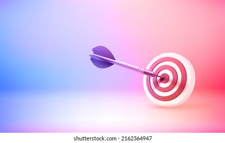Success concept with arrow in the aim. 3d vector banner with copy space


