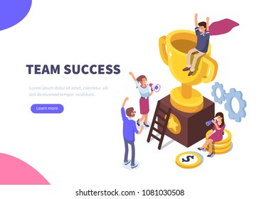 Success concept banner. Can use for web banner, infographics, hero images. Flat isometric vector illustration isolated on white background.