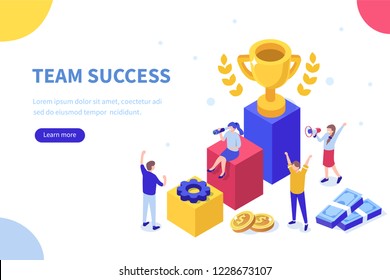 Success Concept Banner. Can Use For Web Banner, Infographics, Hero Images. Flat Isometric Vector Illustration Isolated On White Background.