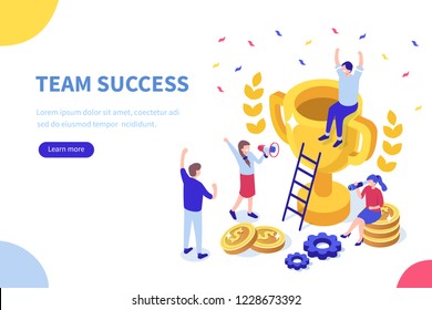 Success concept banner. Can use for web banner, infographics, hero images. Flat isometric vector illustration isolated on white background.
