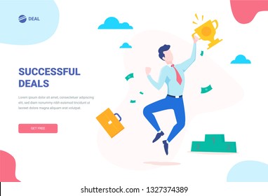 Success concept banner. Can use for web banner, infographics, hero images. Flat isometric vector illustration isolated on white background.