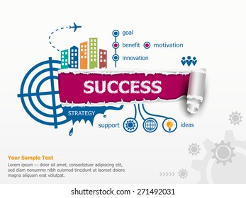 Success concept and breakthrough paper hole with ragged edges. 