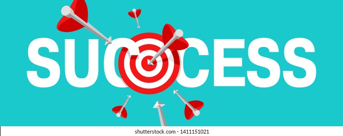 Success concept - business strategy and targeting success - bull`s eye hit in archery, target and flying arrows - vector banner