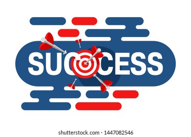 Success concept - business strategy and targeting success - bull`s eye hit in archery, target and flying arrows - isolated vector sticker