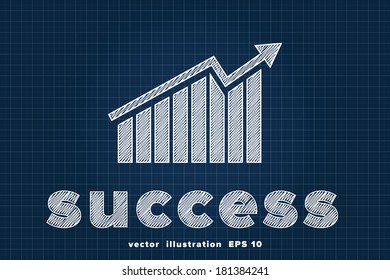 Success concept with chart sketched on blueprint