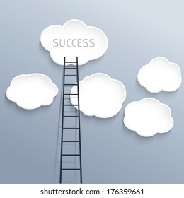 Success concept, clouds with ladder