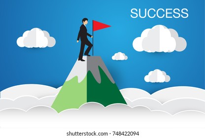 Success concept, flag on the mountain, businessman win, Eps10 file