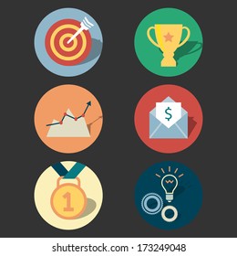Success concept icons set of target prize medal and achievement isolated vector illustration