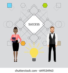 Success concept illustration with business people. Vector illustration