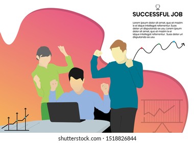 success concept illustration, young people brainstroming for new brand to achieve successful business result.  