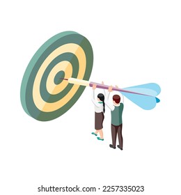 Success concept isometric composition of conceptual business icons and human characters vector illustration