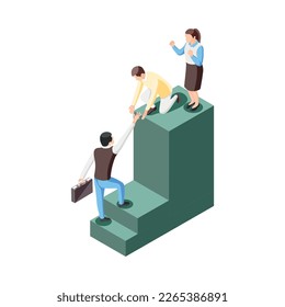 Success concept isometric composition of conceptual business icons and human characters vector illustration