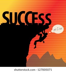 Success concept, rock climbing, vector illustration