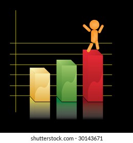 success concept of a stick figure and statistic bar
