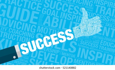 Success concept with thumbs up, vector illustration