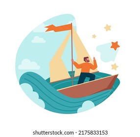 Success concept. Winning in competition. Getting reward or prize for achievement. Goal, inspiration. hard work and result. Vector illustration in cartoon style