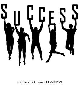 Success concept with young team silhouettes