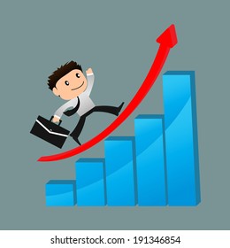 success concept.businessman run on graph.