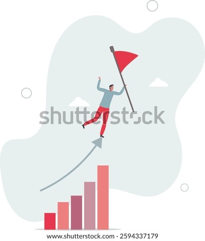 success concept.Character setting goals, objectives, successfully accomplish achievement and receiving rewards.flat character life .
