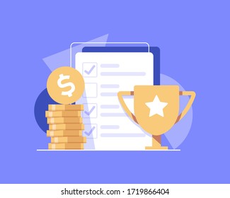 success concept,Trophy,Prize money,flat design icon vector illustration