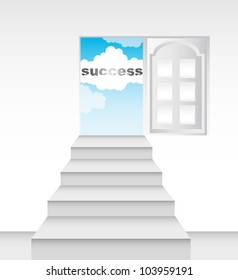 success conceptual with ladders and door. vector illustration
