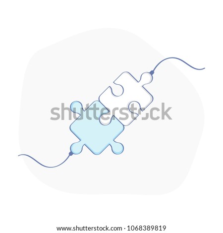 Success, Cooperation, Link, Teamwork, Connect Connectors, Plug in, Assemble the Puzzle, Cooperation interaction, Solution concept, flat outline vector Puzzle Pieces, cute icon on white background.