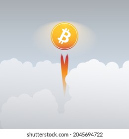 Success in Crypto Currency Investment - BitCoin Rate in Rocket High - Design Concept, Vector Illustration