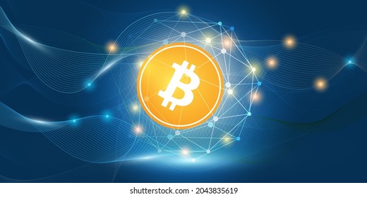 Success in Cryptocurrency Investment - Dark Blue Bit Coin Concept Design, Presentation Template  - Vector Illustration