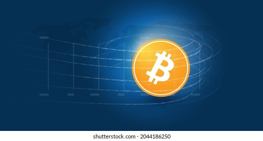 Success in Cryptocurrency Investment - Dark Blue Bit Coin Concept Design, Presentation Template  - Vector Illustration